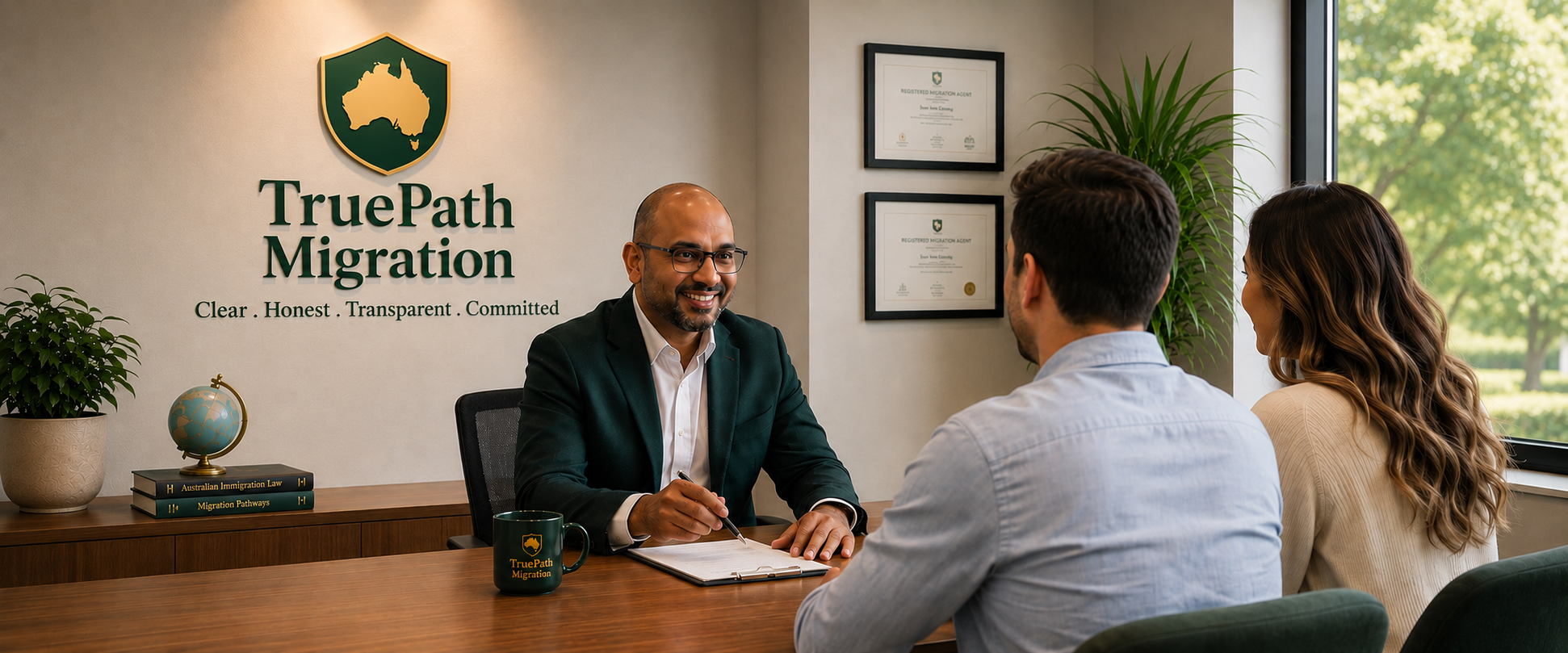 TruePath Migration agent speaking with clients during an assessment