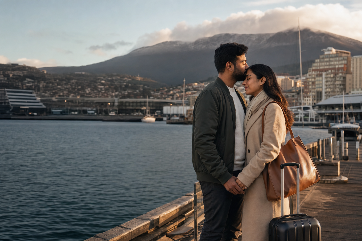 Couple spending time together in a natural setting near Hobart