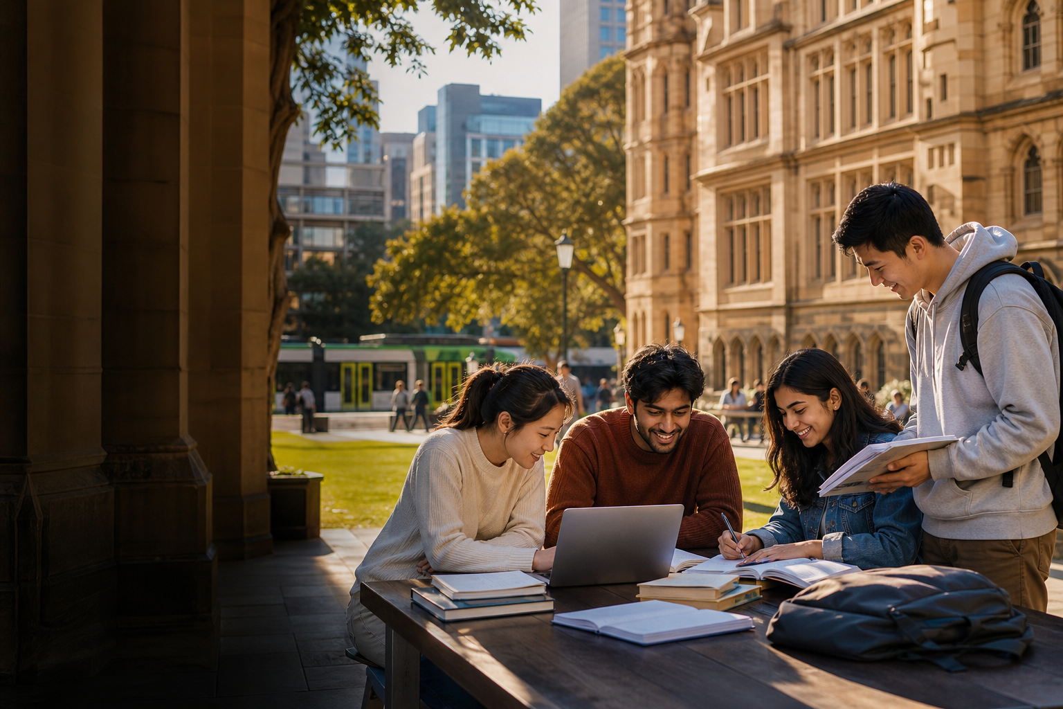 International student walking through a Melbourne university campus