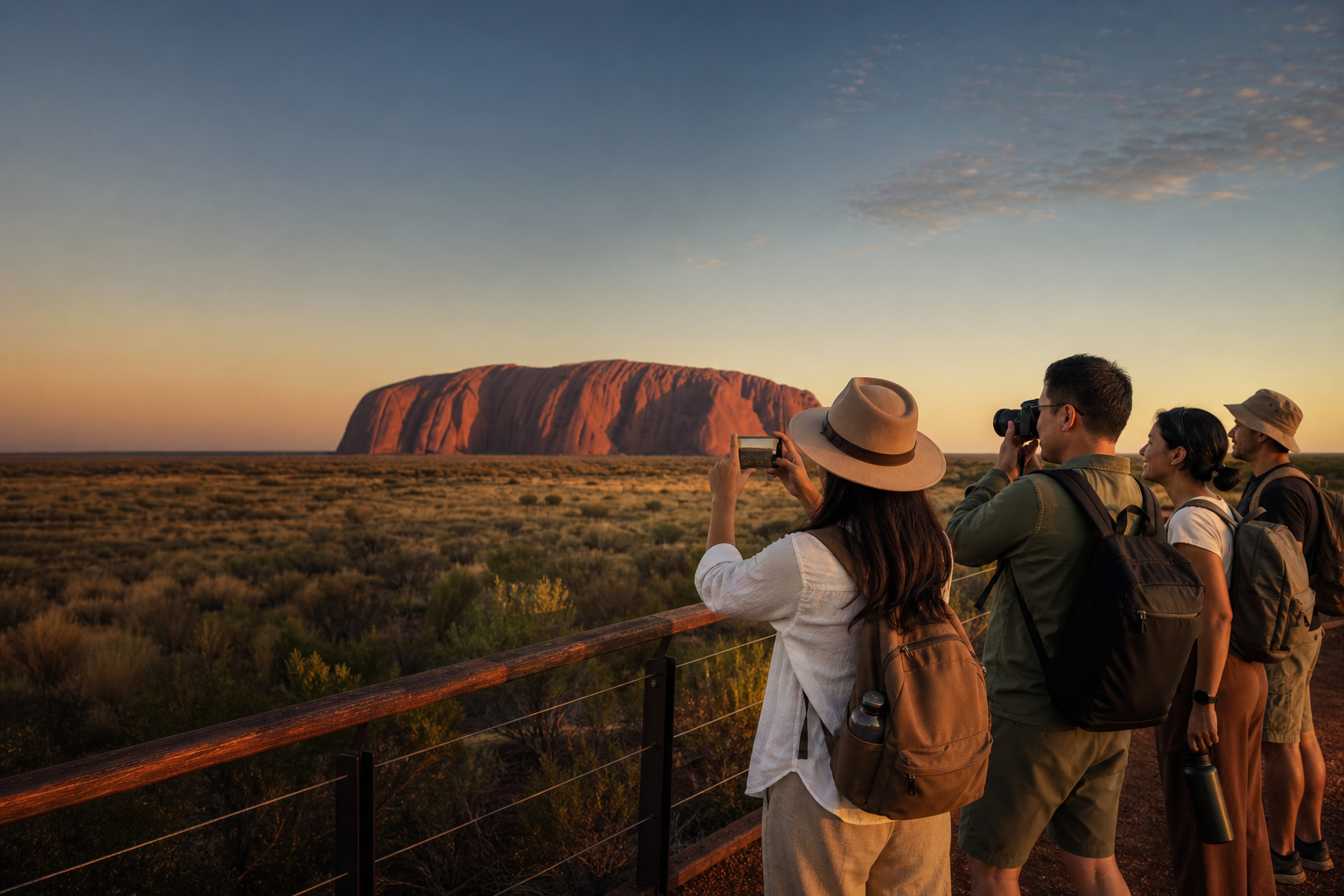 Visitor taking in the landscape at Uluṟu in Australia